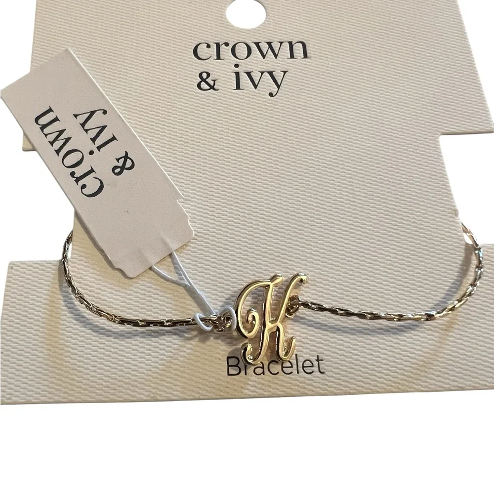 NWT~ Crown and Ivy gold tone adjustable bracelet. Initial K